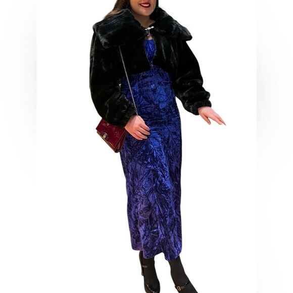 90s Vintage Crushed Velvet Evening Gown in Deep Indigo Blue/Purple, Size L - Picture 7 of 11